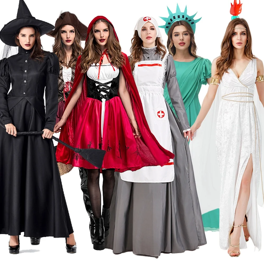 

loween Bla Witch Pirate Game orm Free Godd Nurse Costume Women's Faion Polyester Material Traditional Hanfu