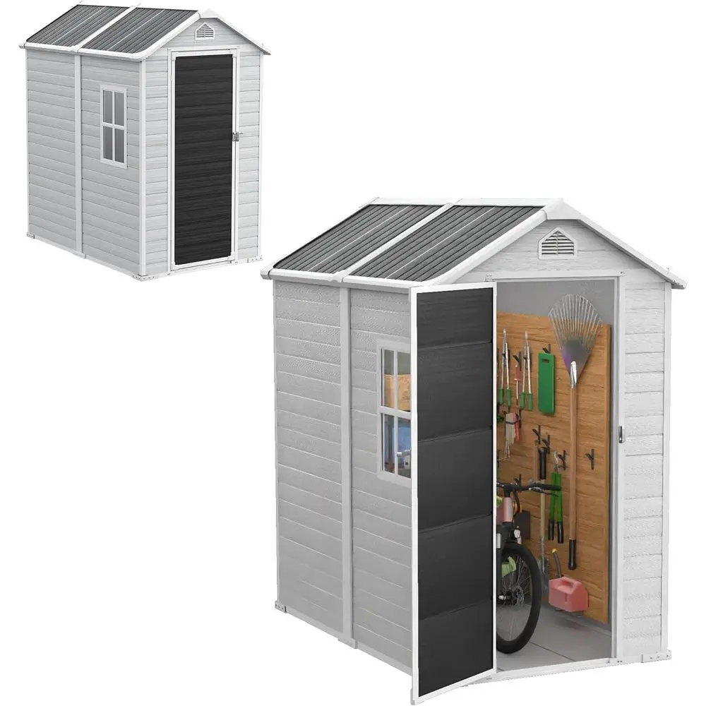 

Компактный пластиковый садовый сарай 4x6 футов с полом, водонепроницаемый мини-шкаф для садового инвентаря