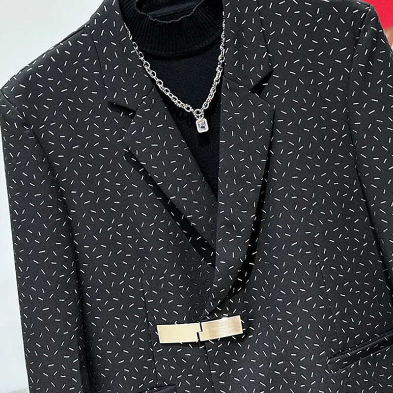 PFHQ Korean Style Trendy Men\'s Blazers Metal Buckle Printing Contrast Color Casual Male Suit Jackets Autumn Stylish 2024 21Z6310