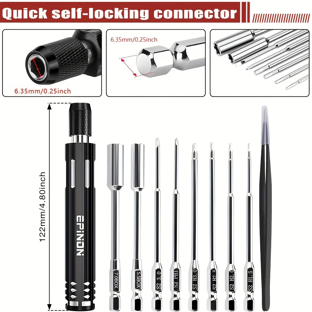 GLOBACT All Metal RC Hex Driver Set (1.5 2.0 2.5 3.0) Hex Nut Driver Set(5.5/7.0) Screwdriver Kit RC Repair Tools Kit for RC Car