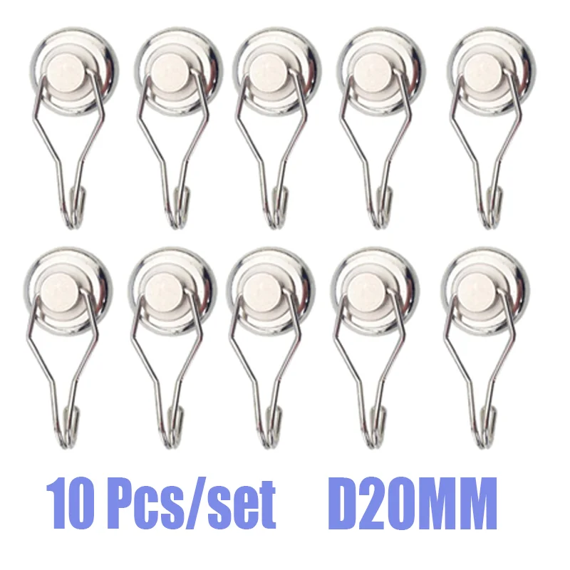 

10 Pcs Neodymium Magnet Hooks D20mm Strong Heavy Duty Hold Up 15kg Magnetic Hooks Swivel Swing Magnetic Hooks For Kitchen Home