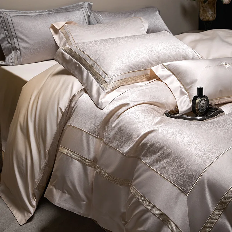 High-end Egyptian Cotton Light Luxury Jacquard Embroidery Bedding Set Duvet Cover Set Bed Sheet Pillowcases 4Pcs