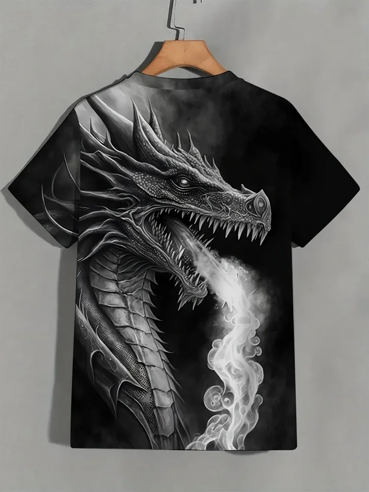 الرجال ثلاثية الأبعاد التنين تي شيرت مطبوع الصيف الشارع عادية طاقم الرقبة ملابس قصيرة الأكمام المحملة القمم موضة Harajuku المتضخم تي شيرت #3