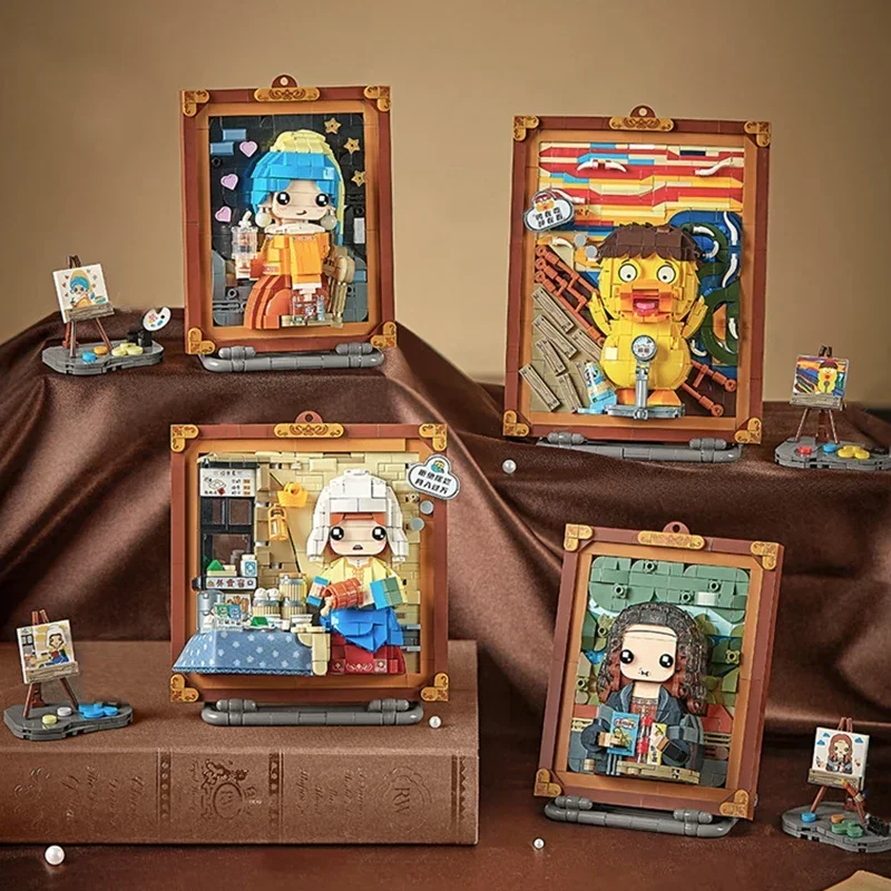 Cartoon Oil Painting Characters Building Blocks  Home Hanging Paintings Assembling Ornaments Toys Gifts for Adults and Children