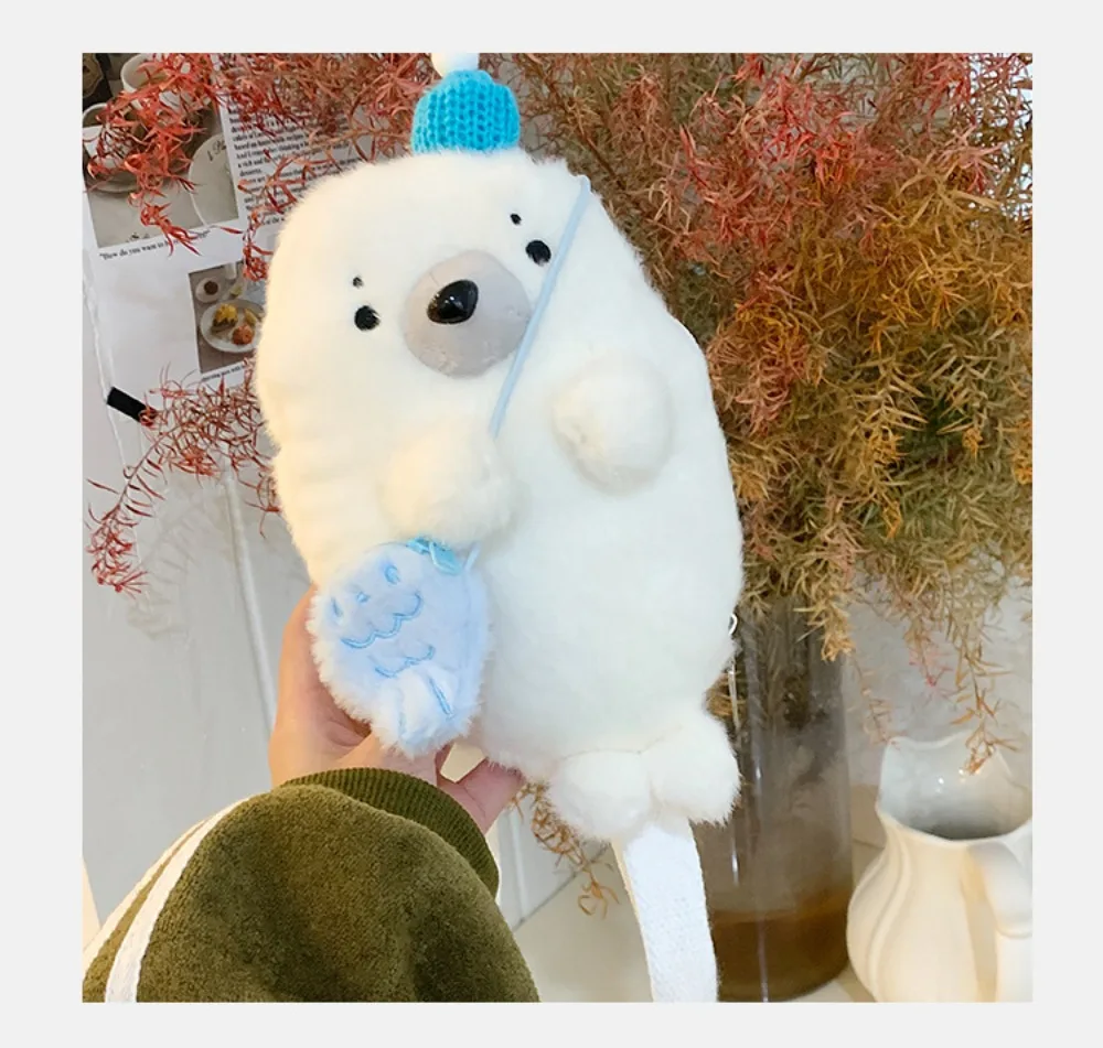 Modische Weiche Flauschige Niedliche Robben-Schultertasche Cartoon Leichte Handytasche Stoff Verstellbare Trageriemen Handtasche Damen-Accessoires – Detail 13