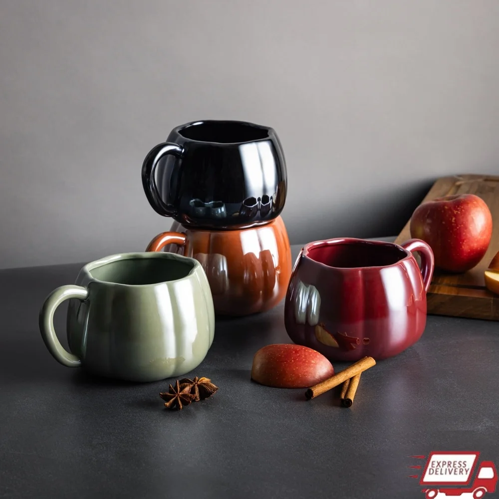 

Premium 16oz Pumpkin Pearl Stoneware Coffee Mugs Set of 4 Durable Leak-Proof Elegant Design Ideal Home and Gatherings