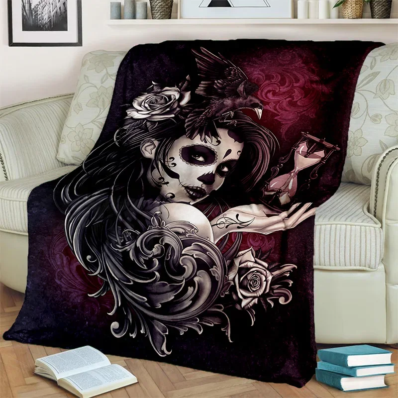 Horror Female Skull Dead Girl Gothic Blanket,Soft Throw Blanket for Home Bedroom Bed Sofa Picnic Travel Office Cover Blanket Kid
