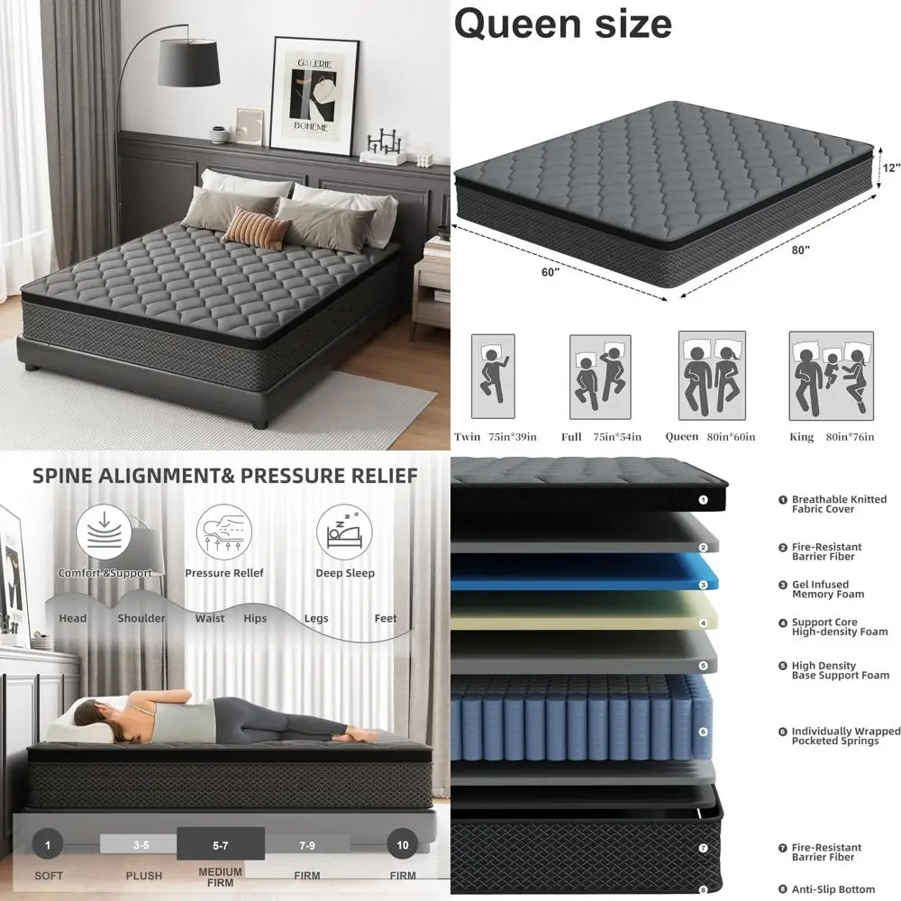 

Hybrid 12-Inch Queen Mattress, Memory Foam and Pocket Spring, Medium Plush Comfort, Motion Isolation, Certified