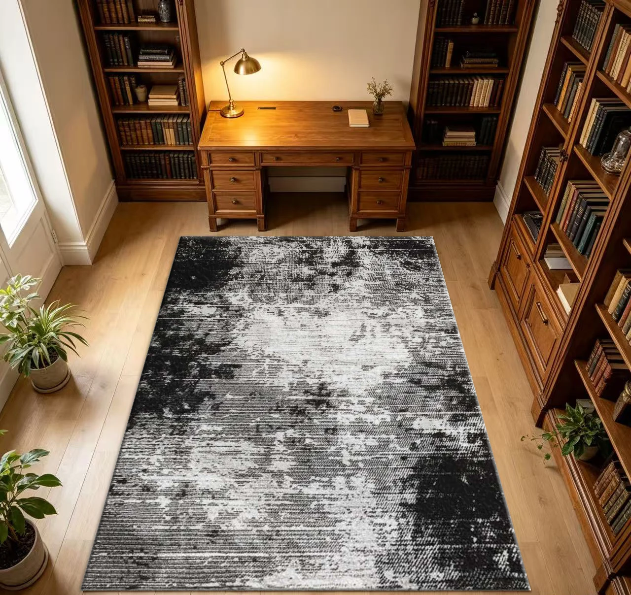 Abstract Black and White Vintage Texture Modern Art Decorative Indoor Carpet