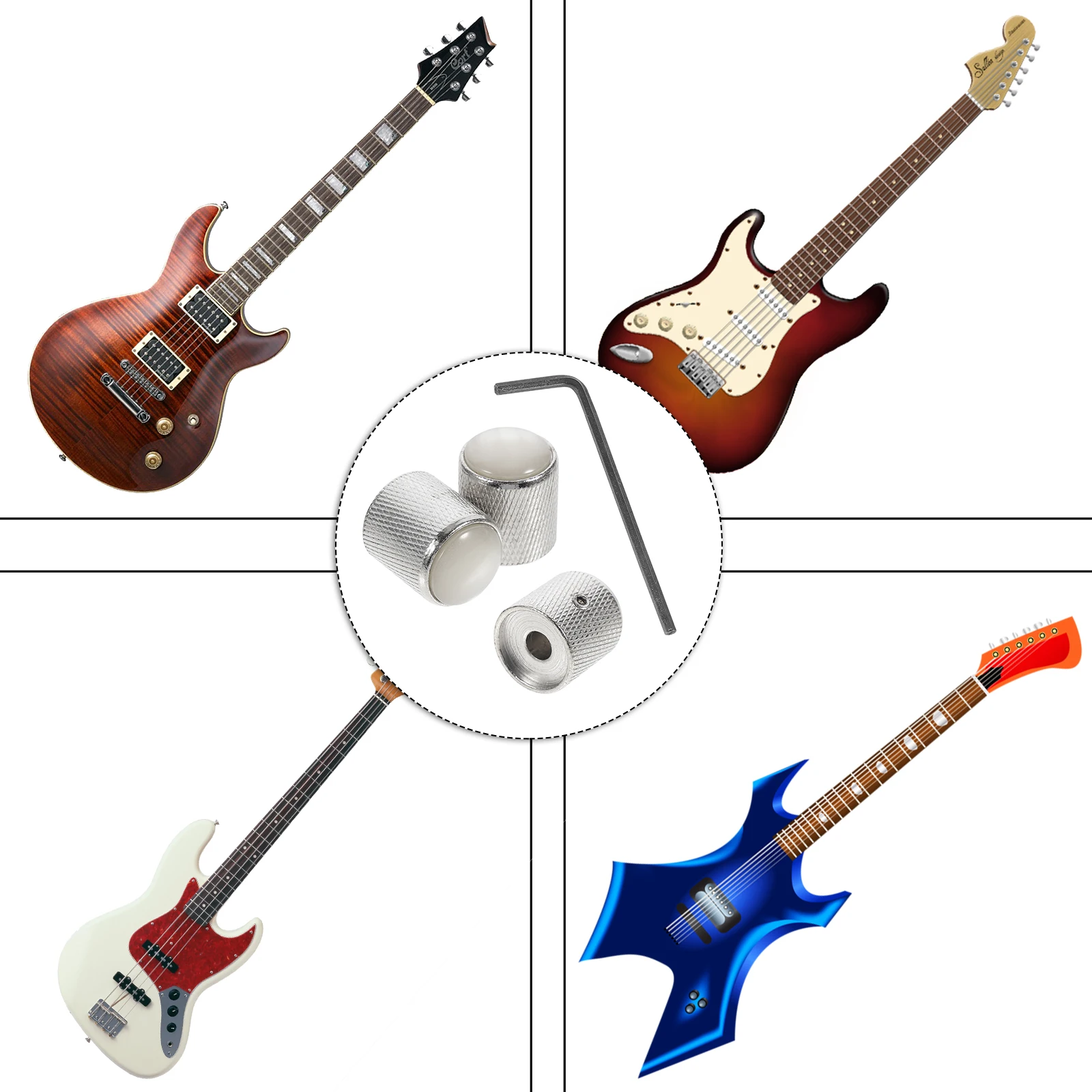 

Electric Guitar Knob Knobs Volume Tone Bell Control Amplifier Small Wrench White Shell and Bass Sturdy Replacement