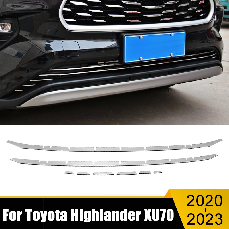 

Car Accessories For Toyota Highlander XU70 Kluger 2020-2022 2023 Stainless Front Bumper Lower Grille Trim Cover Strip Stickers