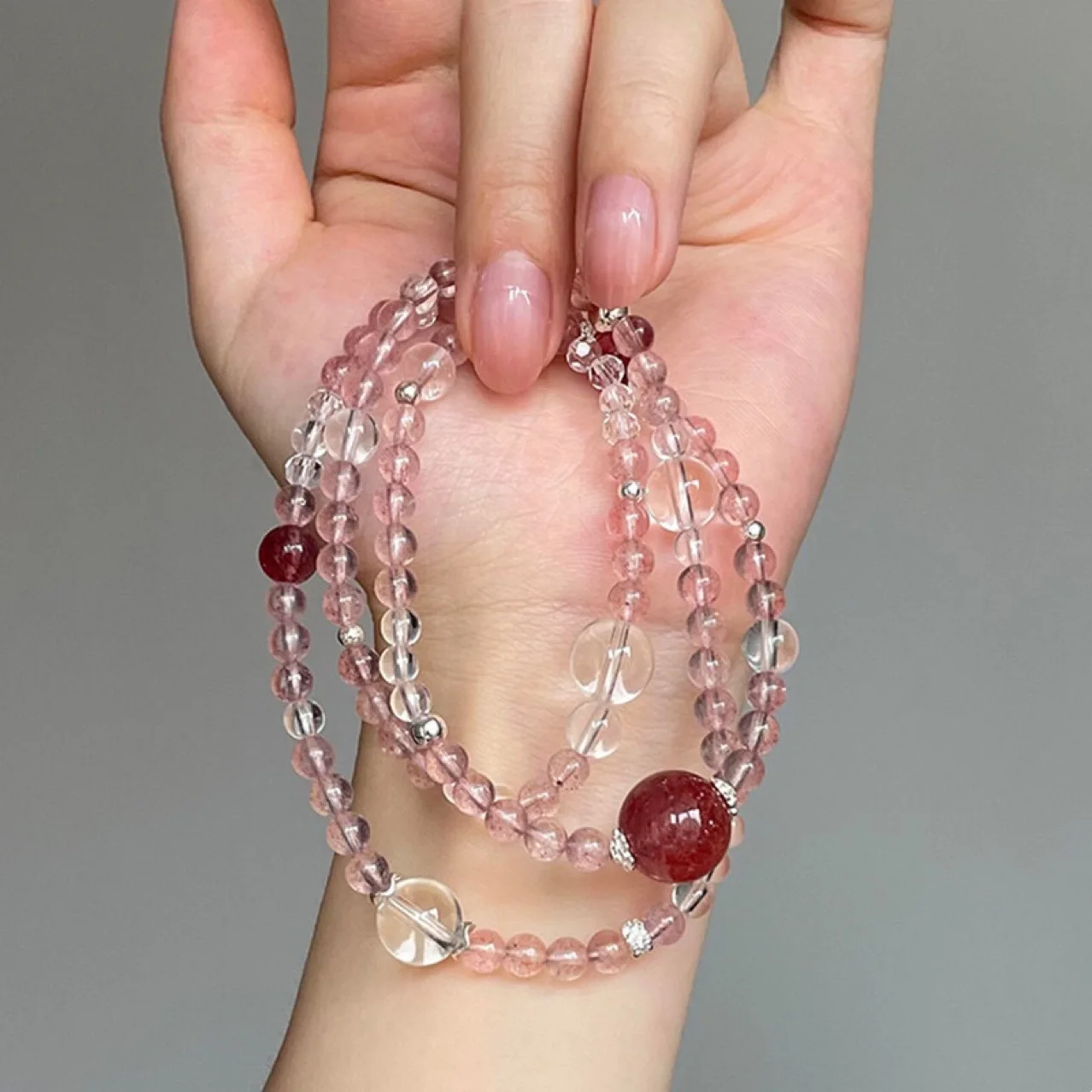 

Natural 4mm Strawberry Crystal Duobao Multi-circle Bracelet Women's Necklace Lucky Jewelry