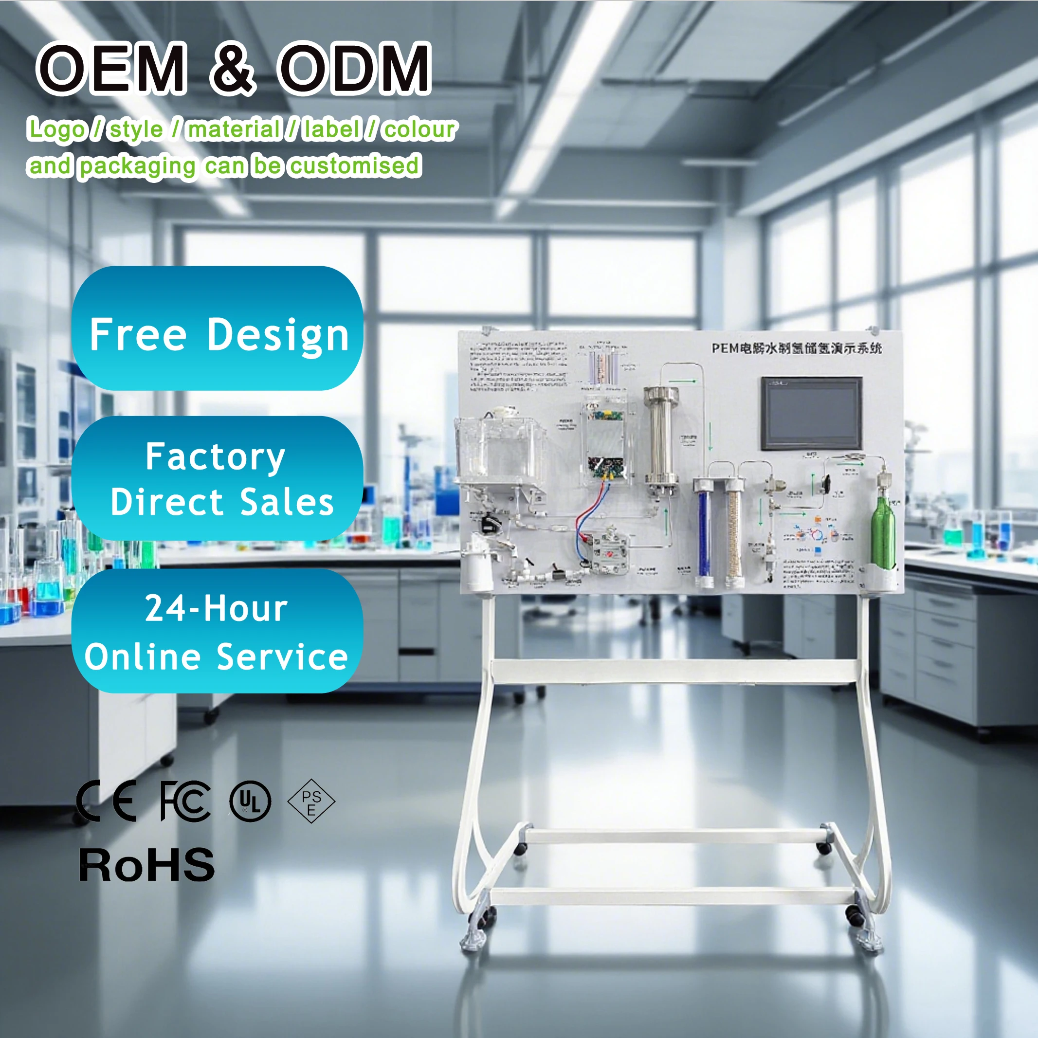 New PEM Electrolysis Water Hydrogen Production Teaching Aids Modular Design Process Visualisation 500ml H2 Storage Demonstration