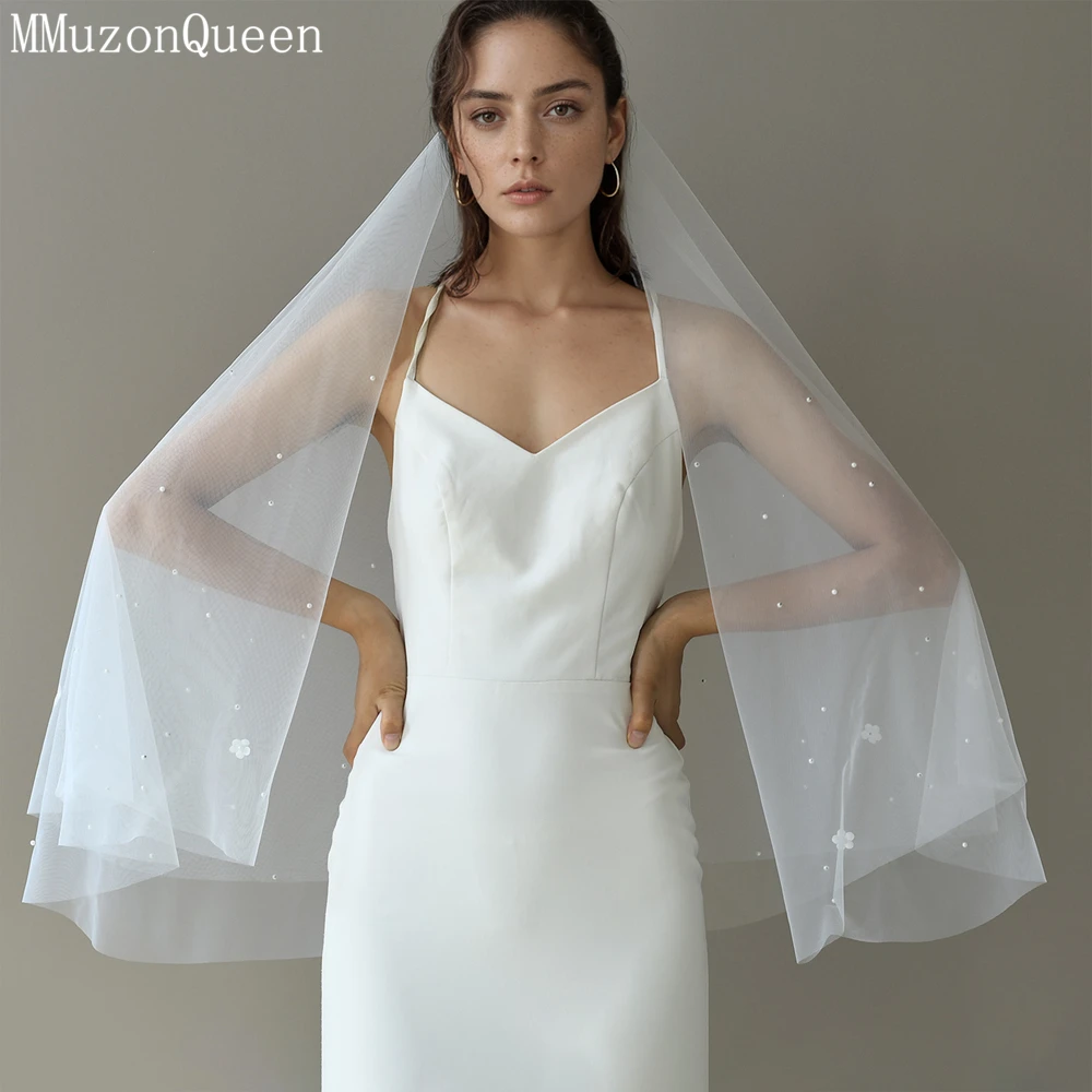 TOPQUEEN M69 Gentle Little Flower Pearl Short Style Fresh Bridal Veil Temperament All Match Photo Dress white private custom