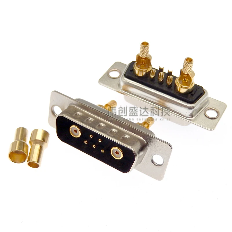 1PCS 7W2 30A Gold plated MALE FEMALE high current CONNECTOR D-SUB adapter solder type 5+2 plug jack high power 7 Power Position