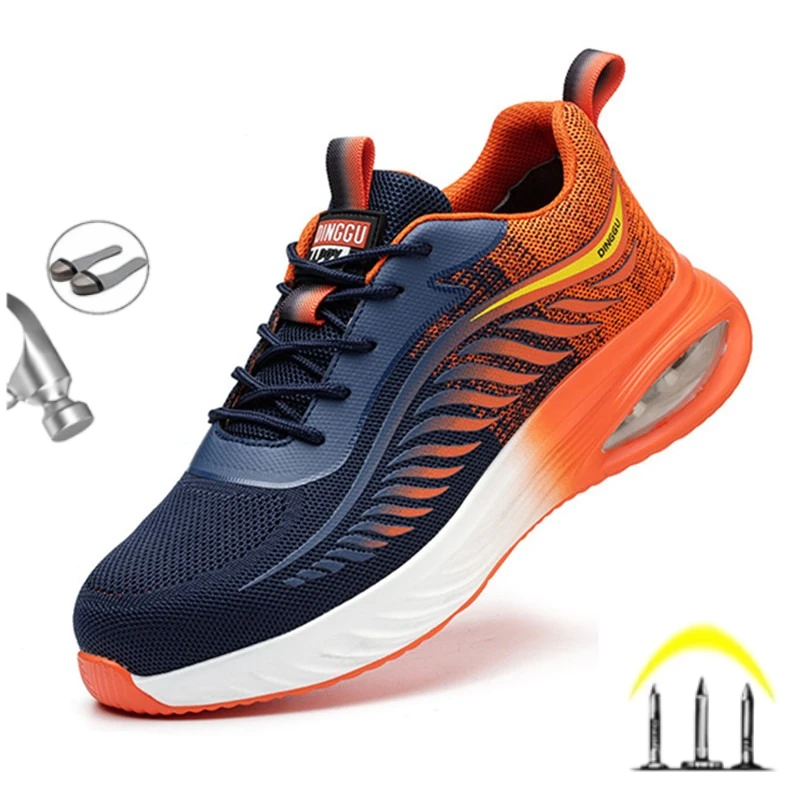 موضة جديدة وسادة هوائية التخميد الرجال أحذية عمل آمنة أحذية رياضية تنفس خفيفة الوزن غير قابلة للتدمير الصلب تو أحذية العمل الذكور
