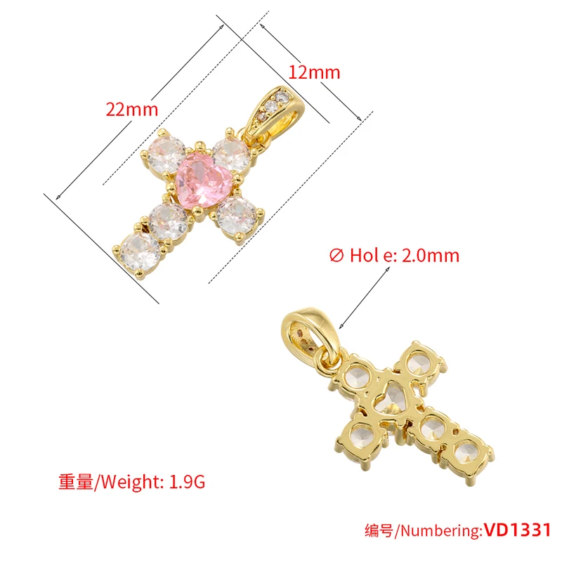 ZHUKOU Bear Charms for jewelry making Heart Cubic Zirconia charms for jewelry DIY small pendant accessories wholesale VD1339