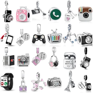 سحر الفضة الإسترليني عيار 925 للنساء ، الكاميرا ، الهاتف ، سماعة الرأس ، التلفزيون ، الكمبيوتر ، القلادة ، حبة الجميلة ، يناسب سوار باندورا الأصلي ، مجوهرات DIY ، جديد أعلى 8 مبيعات قلادة تجسس - رقم 7