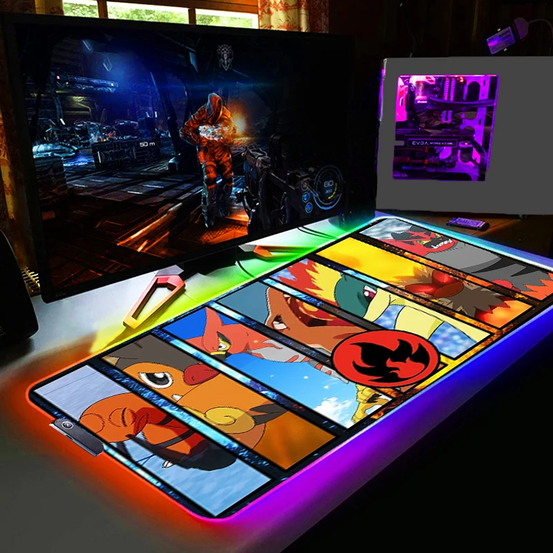RGB Mouse Pad Pokemon Pikachu Larger XXL Backlight Speed Pc Computer Keyboard LED Desk Mat Gaming Accessories Mousepad