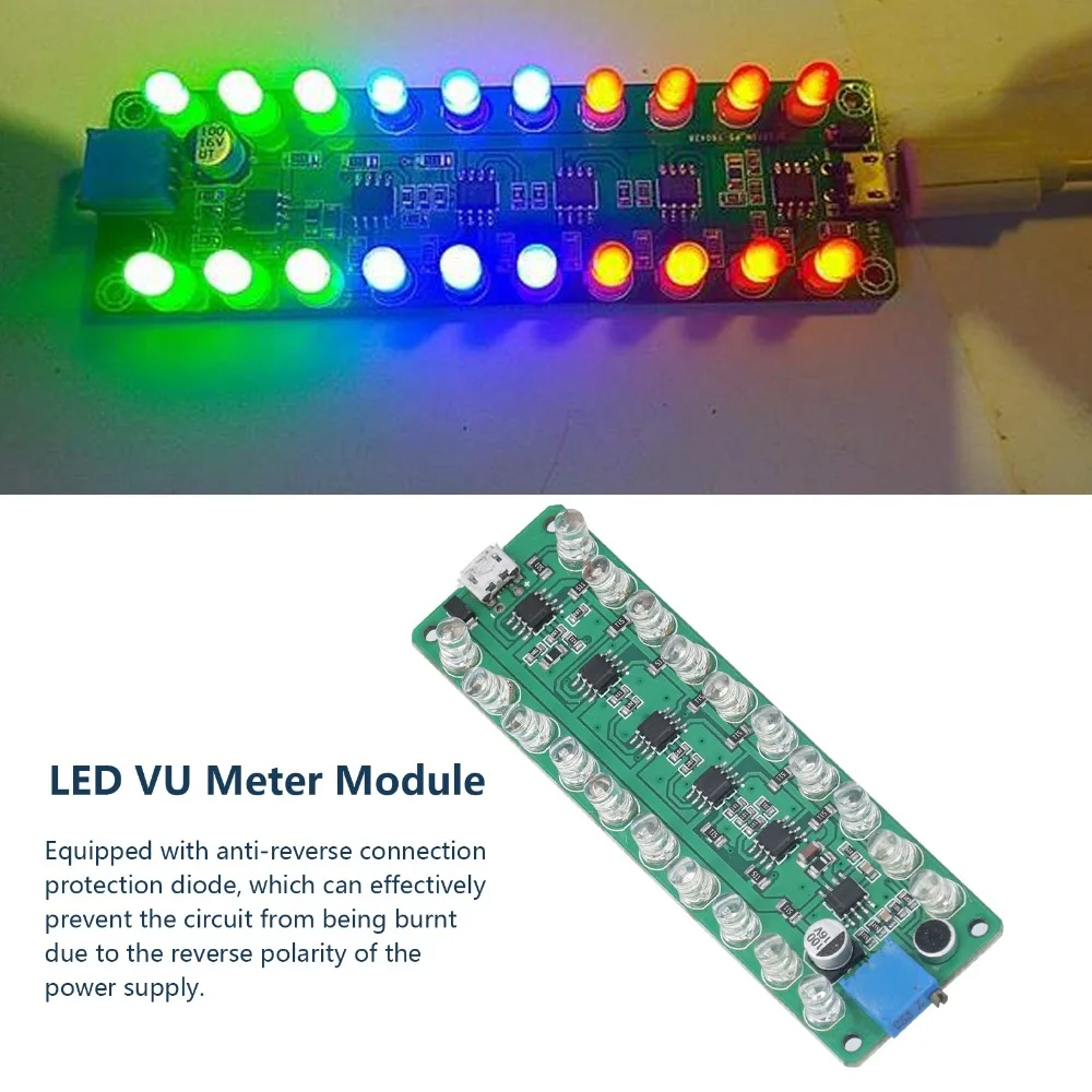 LED Display VU Meter Reverse Connection Protection Melody Light LED VU Meter Module Voice Control LED Indicates Melody Light