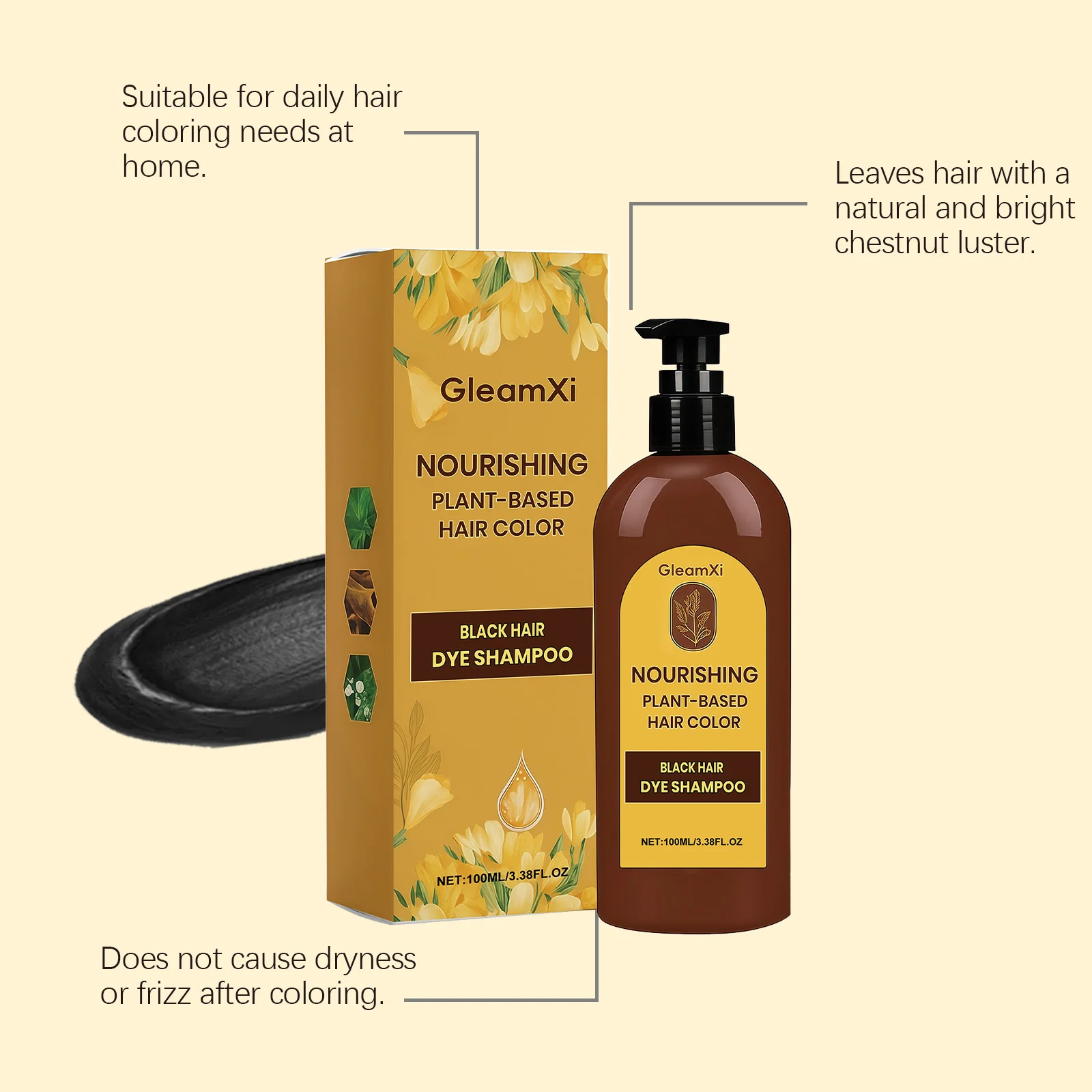 Hair Dye Shampoo Natural Black Chestnut Color Even Coloring Repair Gray White Hair Smoothing Nourishing Instant Coloring Shampoo