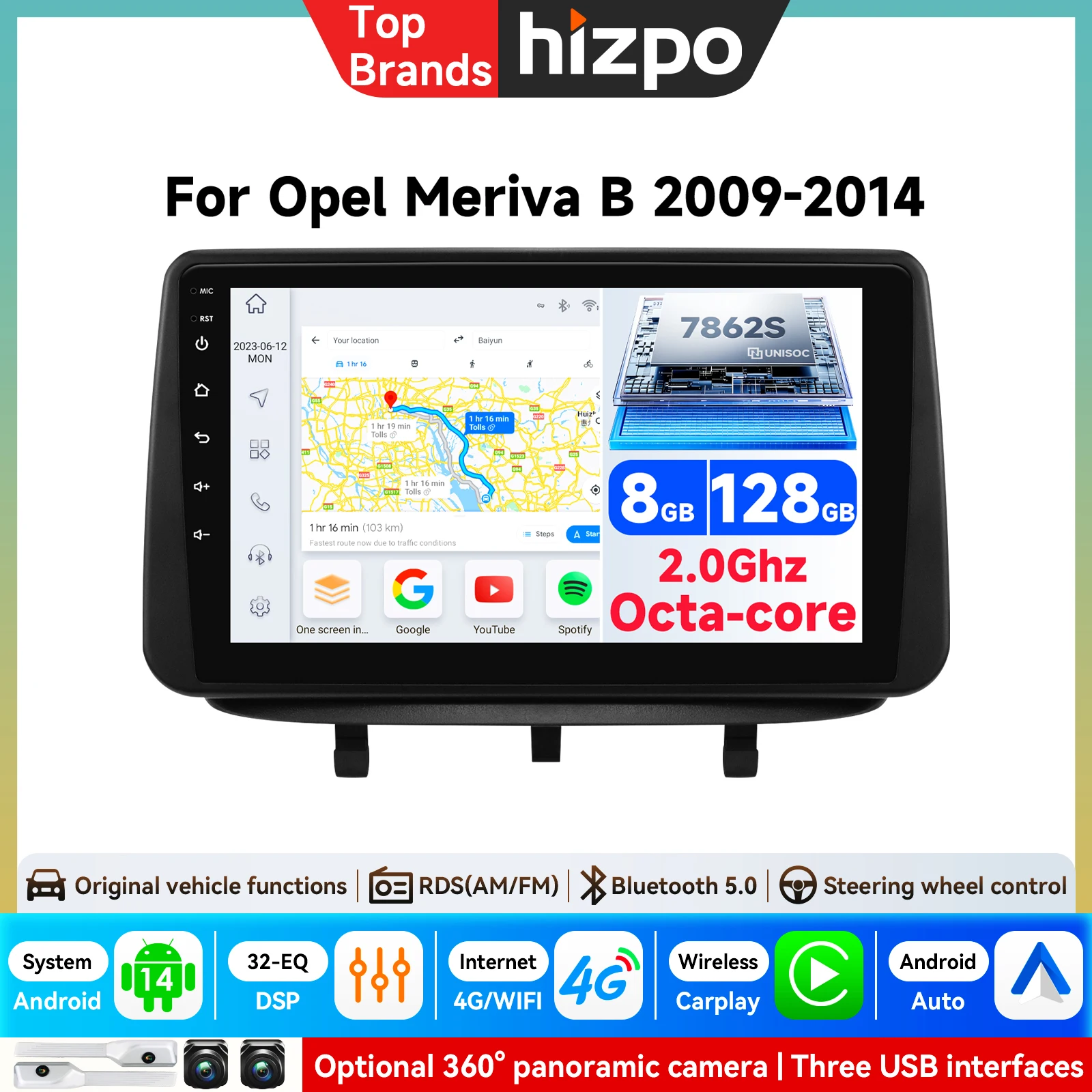 Für Opel Meriva B 2009 - 2014 2K QLED Android Autoradio Multimedia-Videoplayer GPS CarPlay Auto 4G WIFI Stereo-Haupteinheit AI DSP
