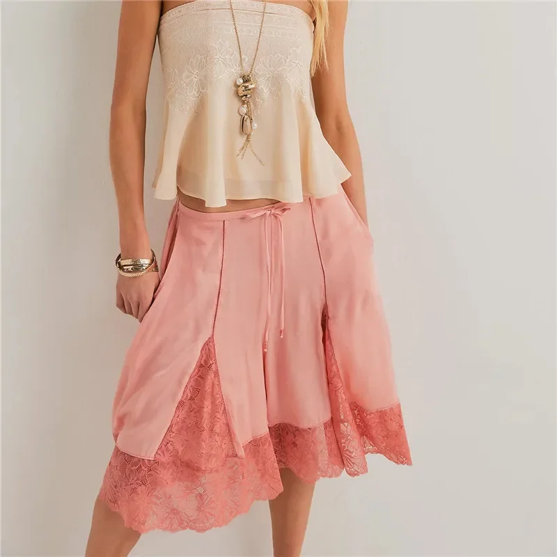 

Женские шорты с кружевной отделкой Y2k, атласные пижамы с низкой посадкой и полукомбинацией, милые кокетливые брюки с бантом, шаровары, лоскутные брюки-миди для отдыха