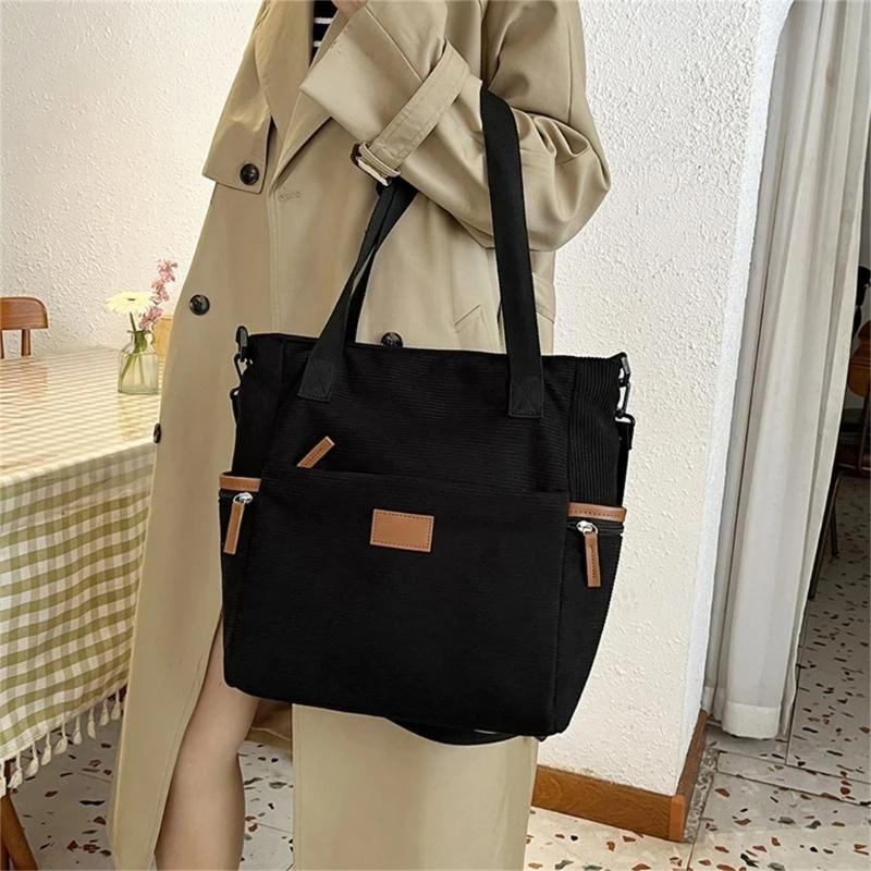 

E8FB Corduroy Bag For Women Large Capacity Shoulder Purse Handbag Crossbody Bag With Adjustable Strap Satchel Top Handle Bags