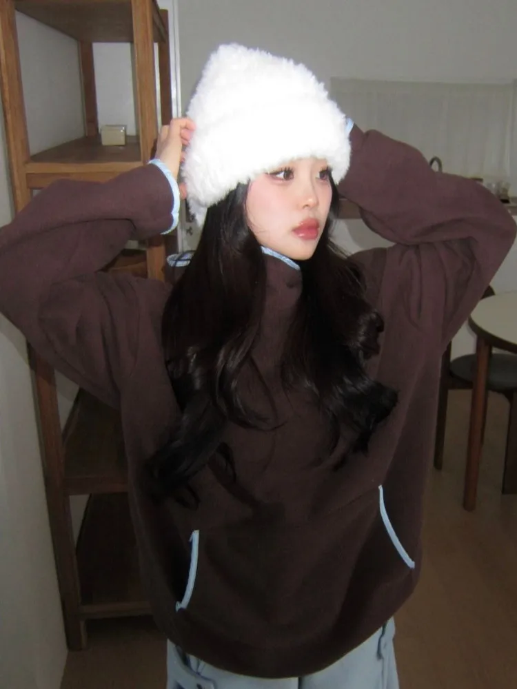 Sudadera con capucha Fce de doble cara de Faion coreana para mujer, sudadera holgada de invierno para exteriores, sudadera de moda