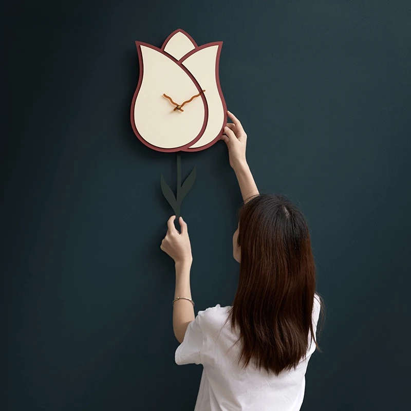 Tulip Wall Clock Modern Simple Living Room Decoration When The Clock Home Creative Swinging Wall Pendant