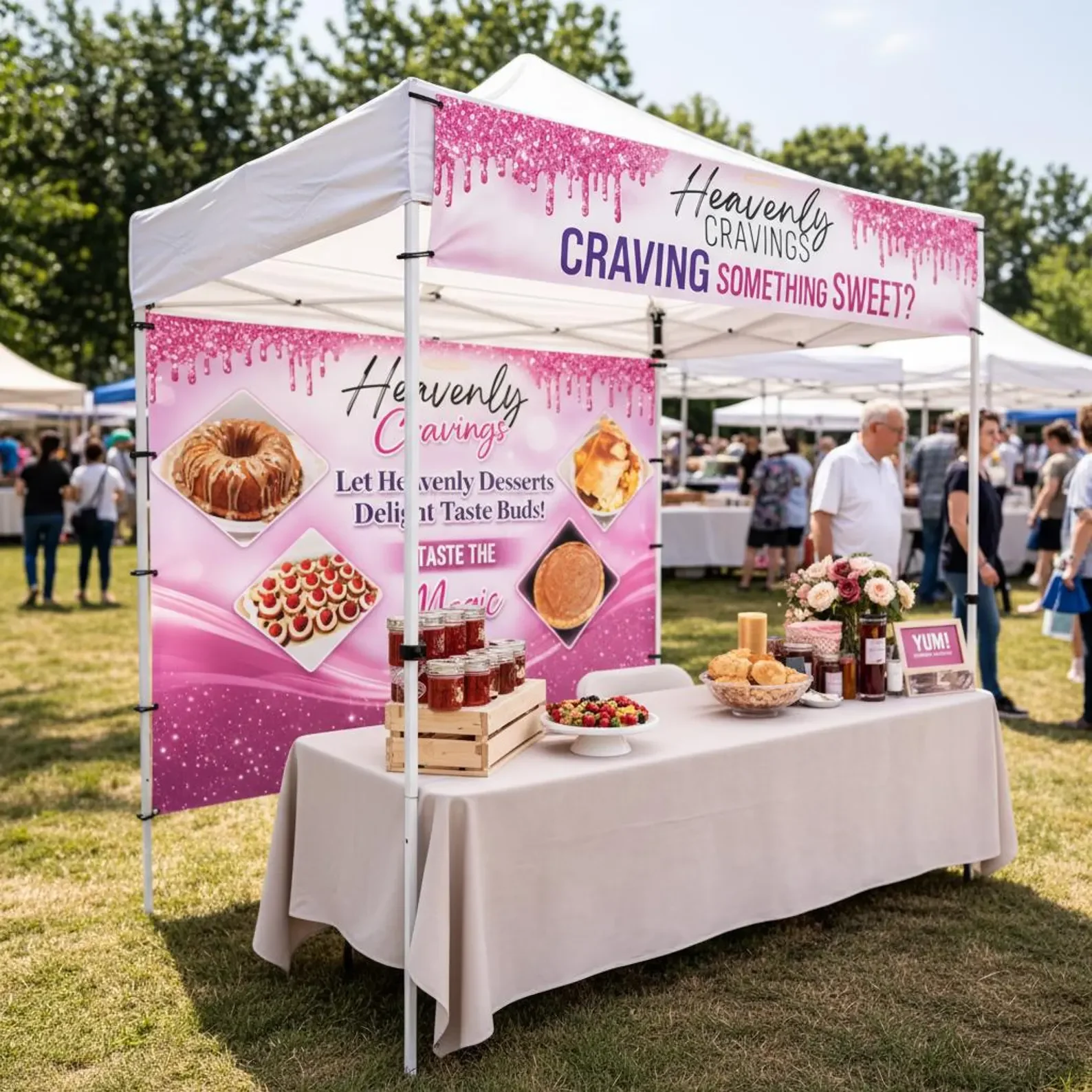 Custom Trade Show Tent Banner & Tablecloth with Logo, Market Exhibition, Indoor Outdoor Event Booth & Party Background Decor