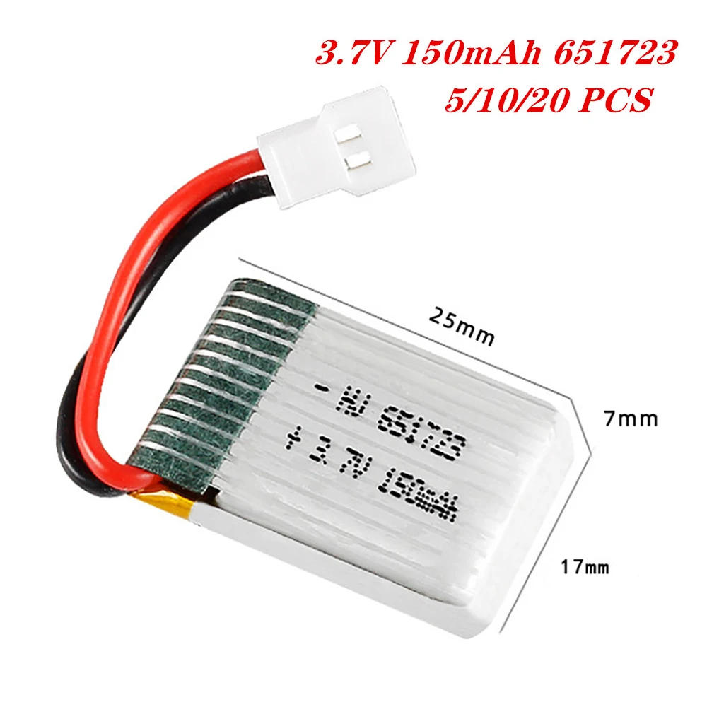5/10/20pcs 3.7V 150mah 651723 Lipo Battery For H20 S8 M67 U839 RC Quadcopter Helicopter Toys Spare Parts 3.7V Drones Batteries