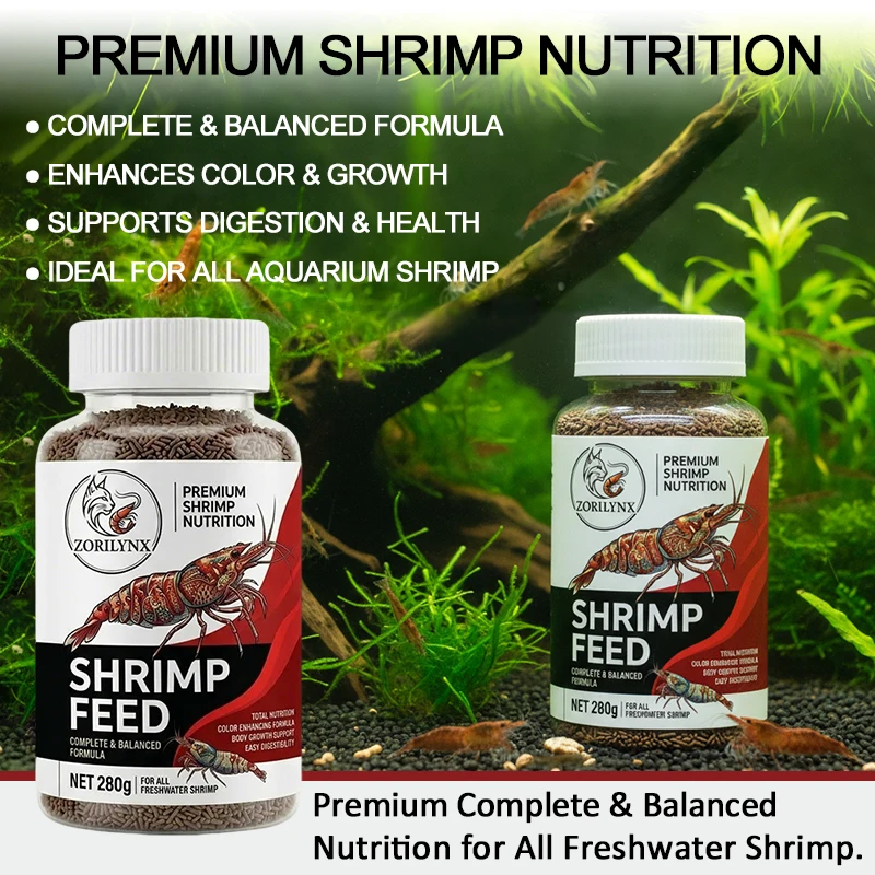 Alimento Balanceado para Camarones de Agua Dulce, Color Rojo Cereza, Fórmula para Estimular el Crecimiento, 280g, ZORILYNX