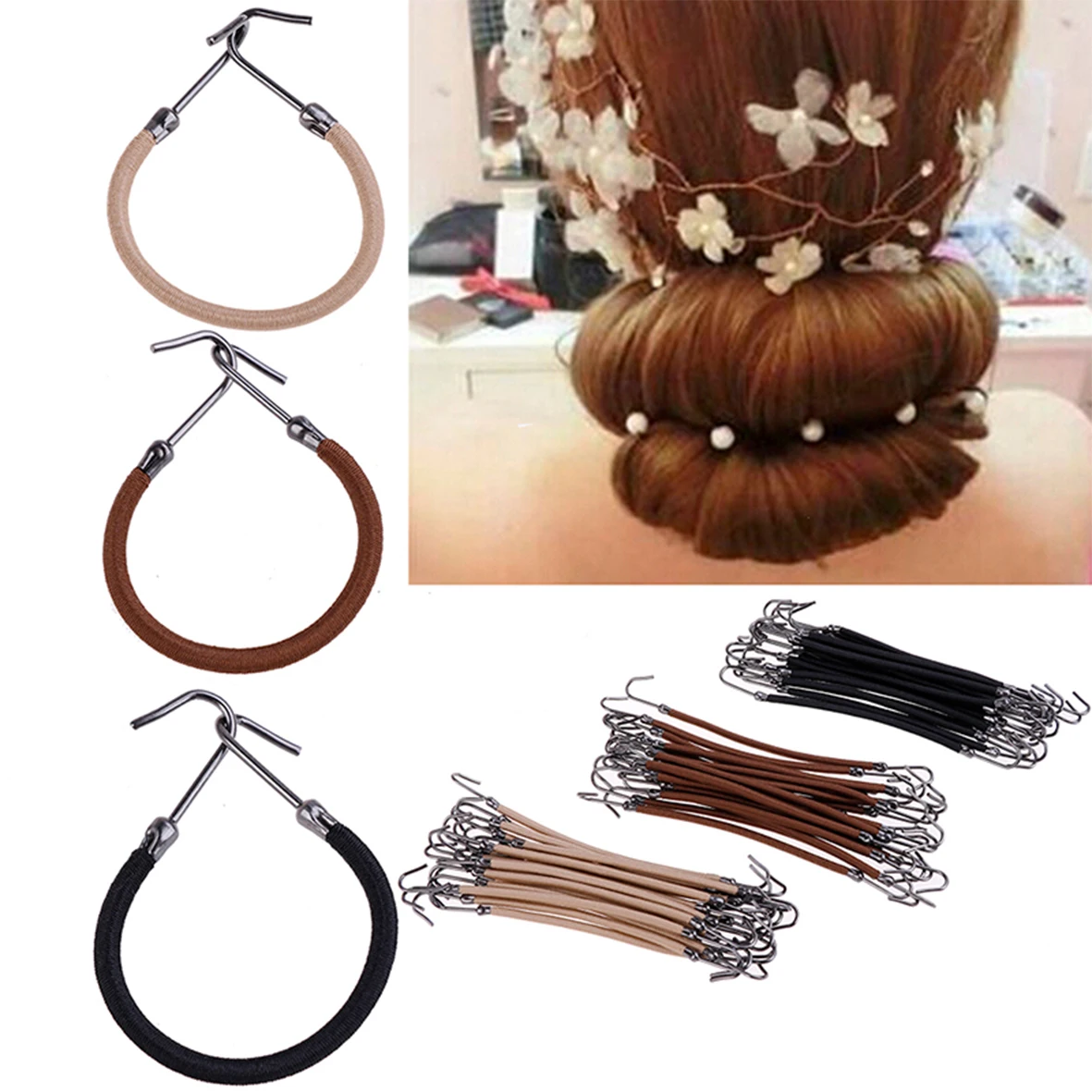 5 /10 /15/20Pieces Trendy Double Hooks Hair Band Rubber High Elastic Designed Hairtie Ponytail Headwear Women Accessory