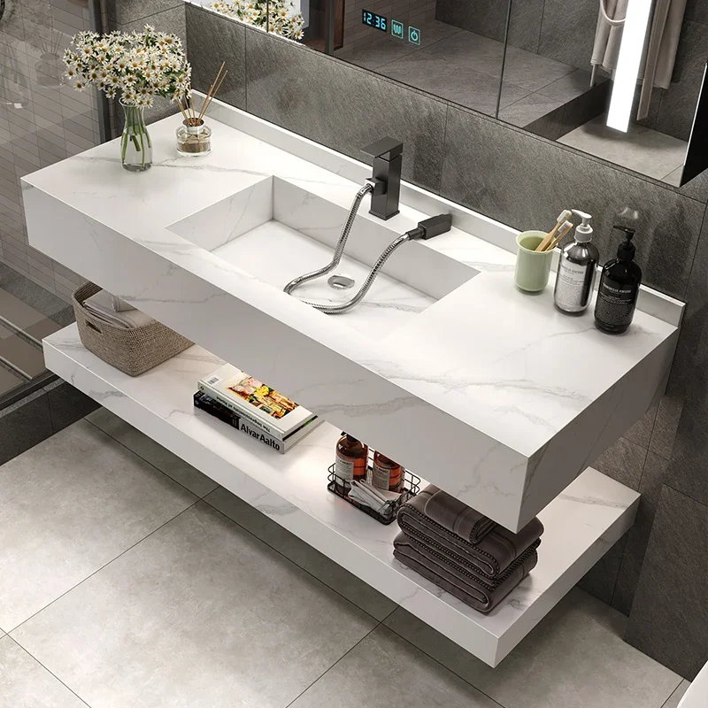 Household Combination Bathroom Cabinet Minimalist Integrated Basin Washbasin Plate Rock Bathroom Cabinets Set Furniture Cabinet