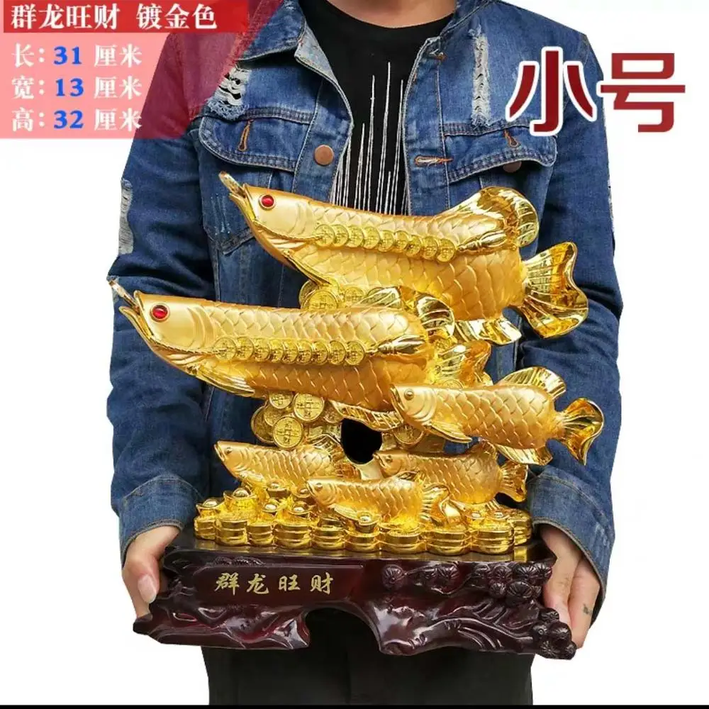 large TOP COOL  HOME OFFICE Company SHOP ROOM Efficacious Talisman Money Drawing Arowana Fish Golden Dragon FENG SHUI statue