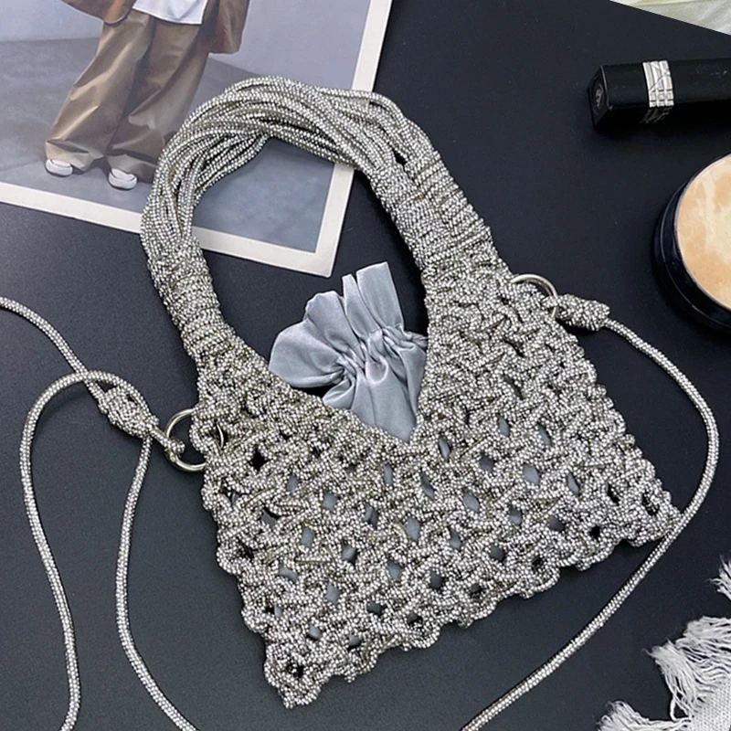 

Hollow Out Evening Bags For Women Luxury Designer Handbags Purses 2026 New In Shiny Imitation Diamond With Inner Pocket Shoulder
