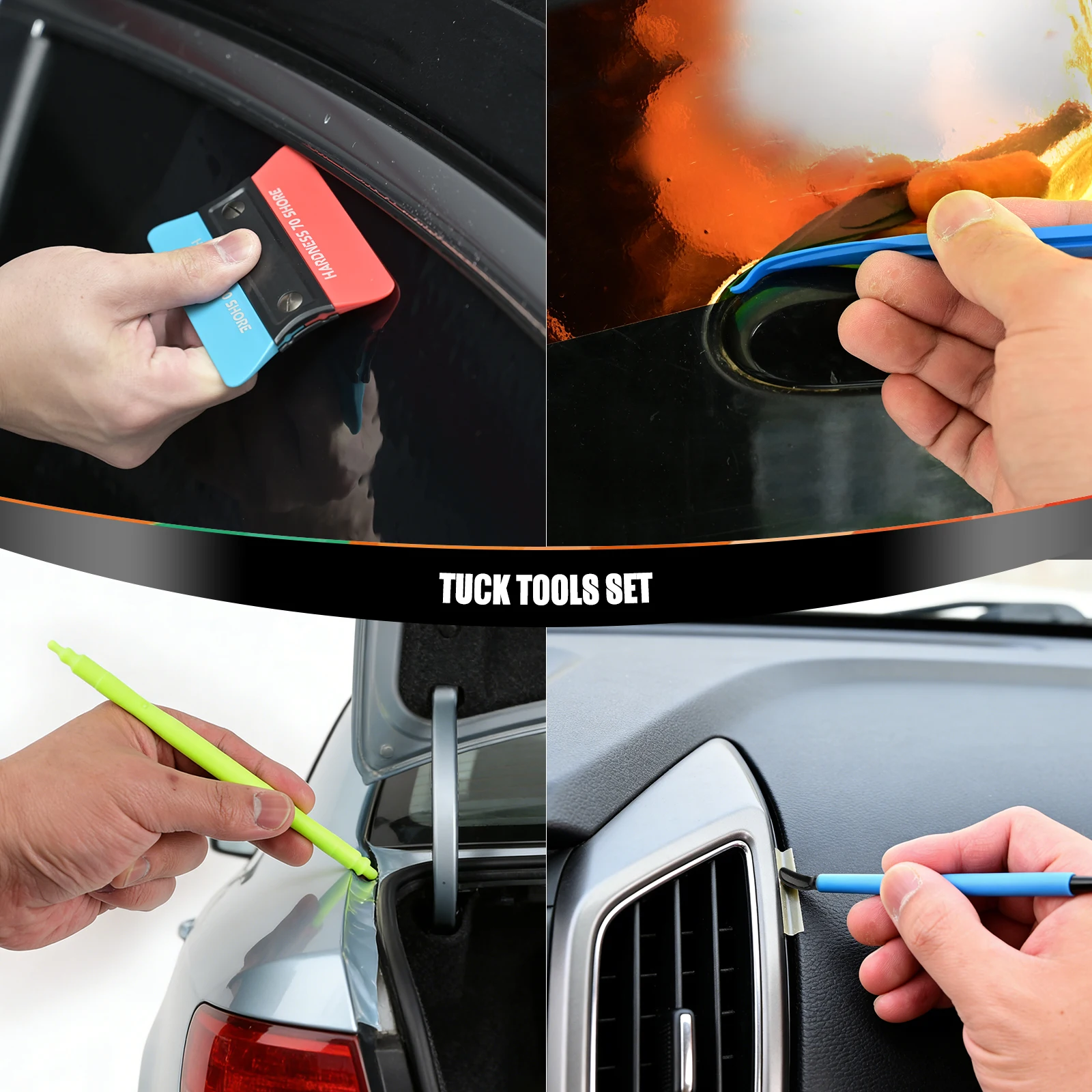 FOSHIO Car Wrapping Vinyl Tool Kit Magnetic Micro Tucking Squeegee Window Tint Curve Slot Detailing Edge Cutting Spacer Guides