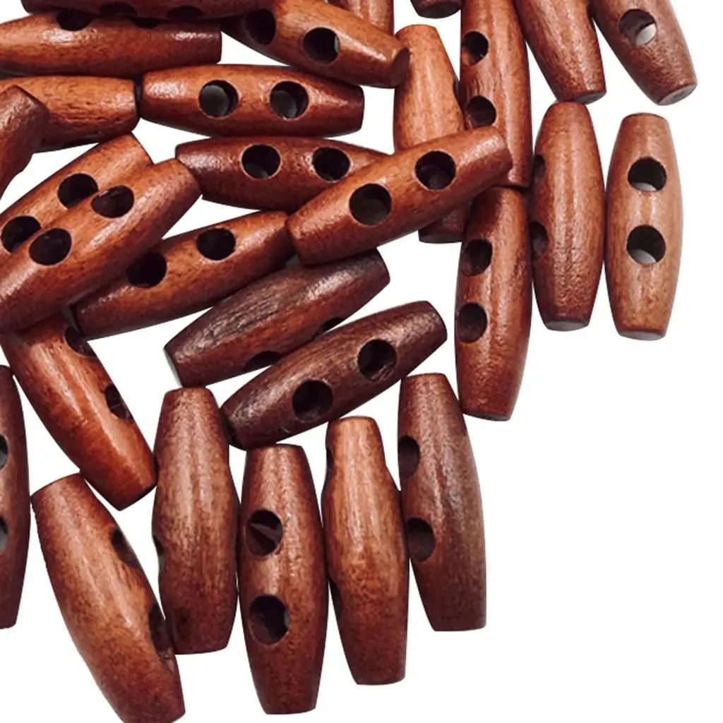 Wood Duffle Horn Toggle Buttons for DIY Sewing Crafts Large Olive Shape Button for Handmade Knitting and Clothes