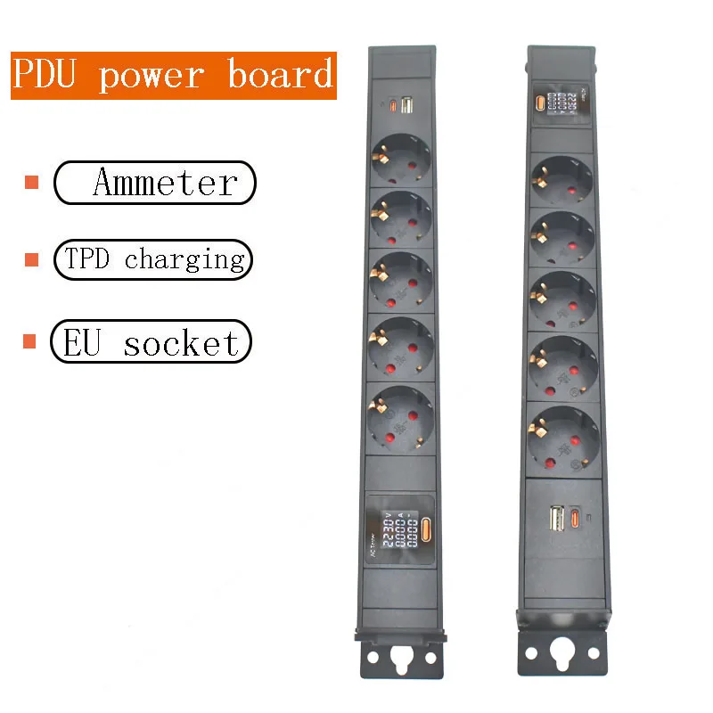 Aluminum alloy shell PDU power board EU socket C14 port 1-9AC with ammeter TPC charging