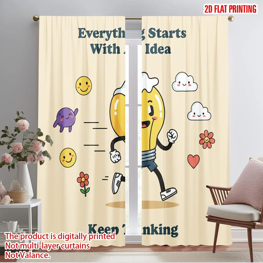 

2pcs 2D flat printing Scene Curtains Lightbulb Idea Cloud Flower Polyester Without Electricity Seasonal Party & Holiday Decor