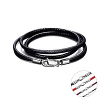 40-65cm 1-3mm Waterproof Braided Leather Necklace Cord Waxed Rope Stainless Steel Lobster Clasp Connector Chain for Men Women