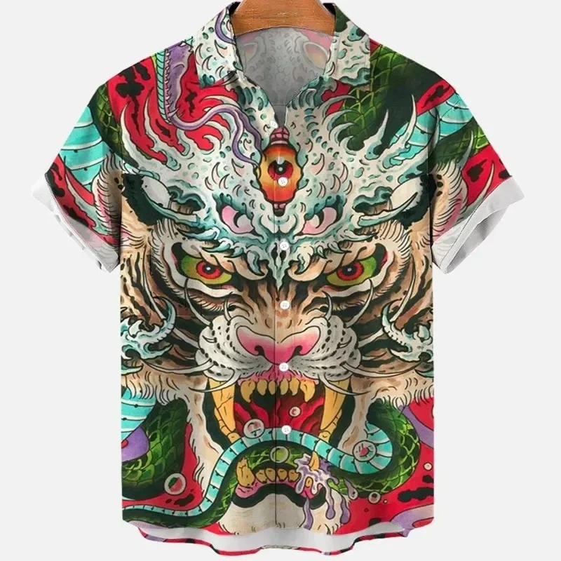 Skull Print Hawaii Shirt Men Women Fashion Casual Social Vocation Camisas Short Sleeve Turn Down Cuba Lapel Shirts Vintage
