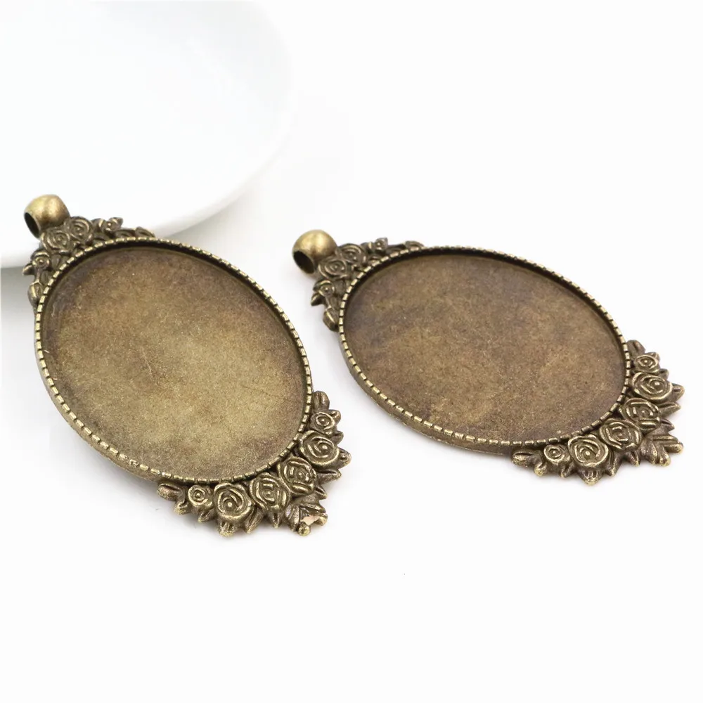 New Fashion 5pcs 30x40mm Inner Size 4 Colors Flowers Style Cabochon Base Setting Charms Pendant