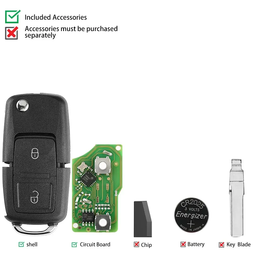 1PCS Xhose XKB508EN Wire Universal Remote Car Key B5 Style 2 Buttons Car Key for VVDI Key Tool VVDI2 English Version