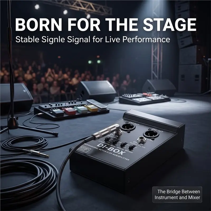 ABJF-DI Box Professional Active 2-Channel Low Noise Ground Lift For Guitar Stage Live & Studio Recording