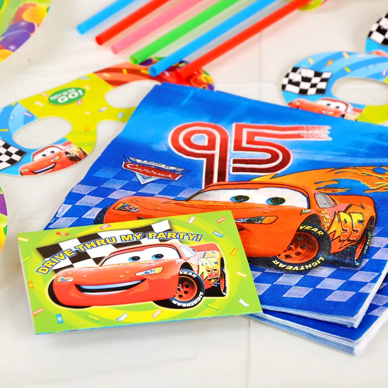 Disney Lightning McQueen Cars Birthday Party Decoration Set Disposable Tableware Paper Plate Cup Banner Tablecloth Baby Shower