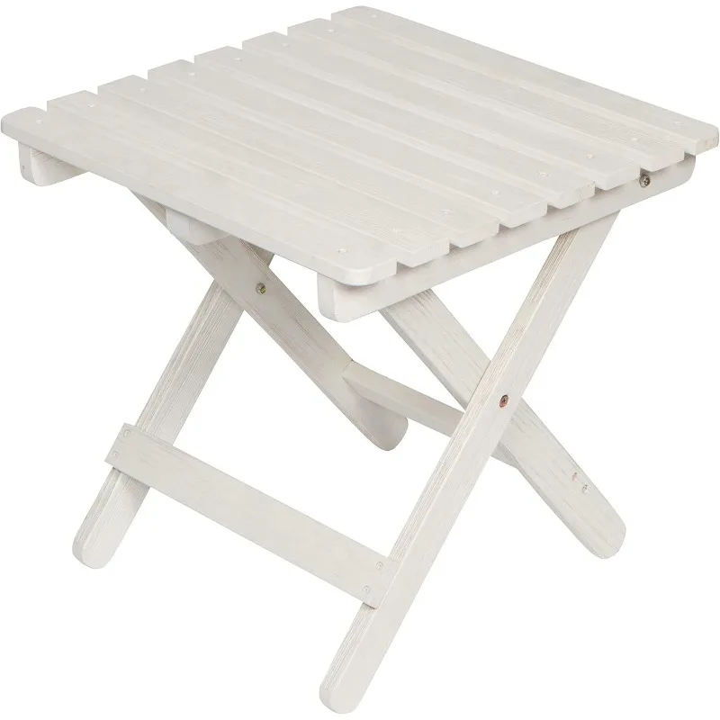 Square Wooden Folding Solid Wood Side Table, Outdoor Adirondack Small Patio Table, Eggshell White