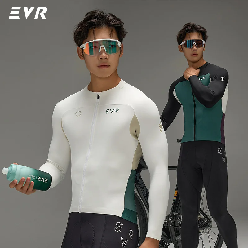 EVR Men's Winter Fleece Cycling Jersey Thermal Long Sleeve Bike Top Windproof Breathable Road Cycling Jacket