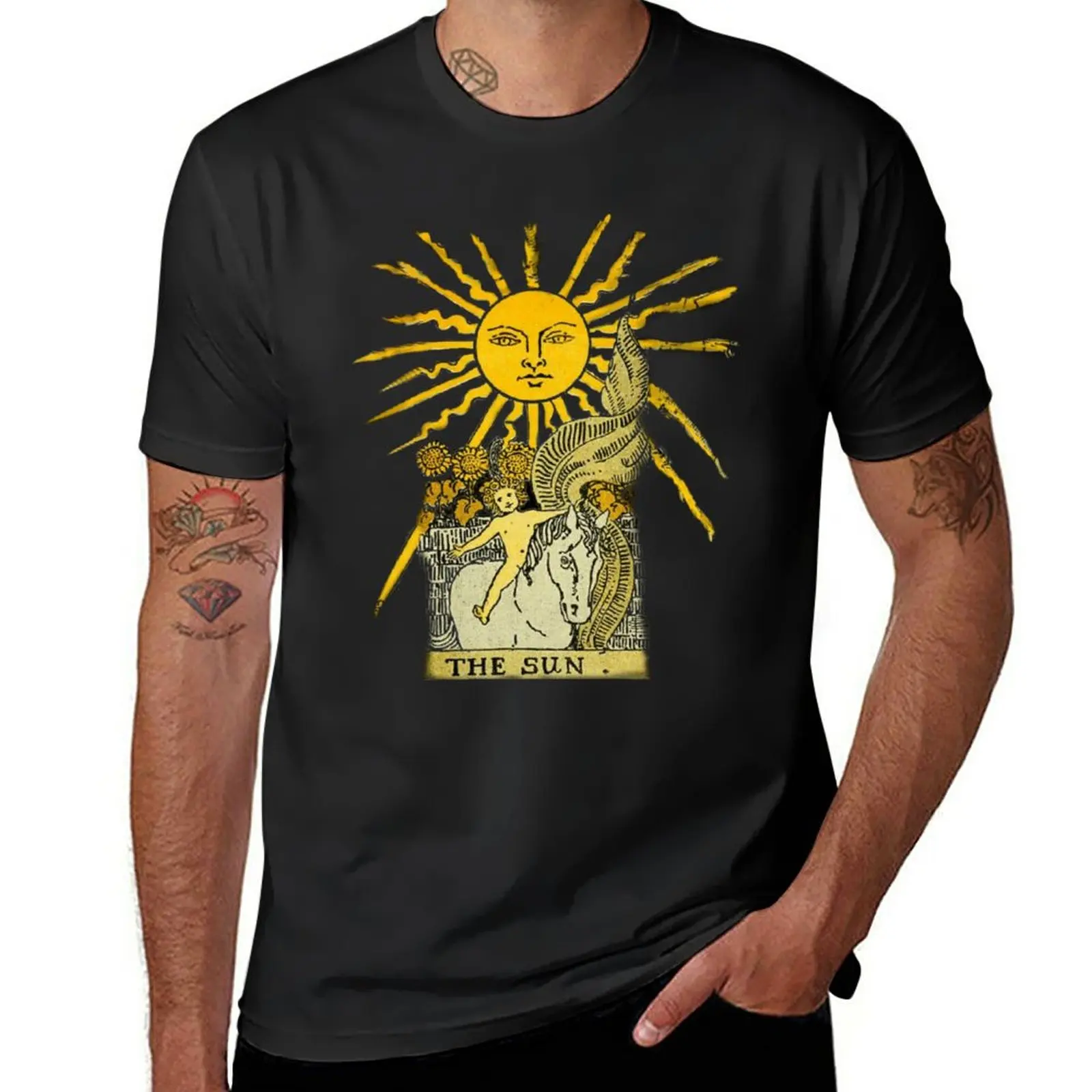 New Tarot Card The Sun Card Major Arcana Card 19 XIX T-Shirt shirts graphic tees summer clothes sweat shirts, men